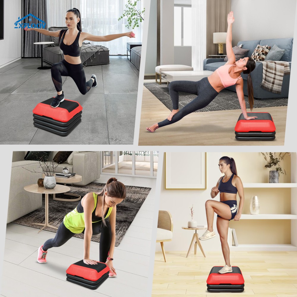 Height-Adjustable Step Aerobics Platform with 4 Risers for Home Workout