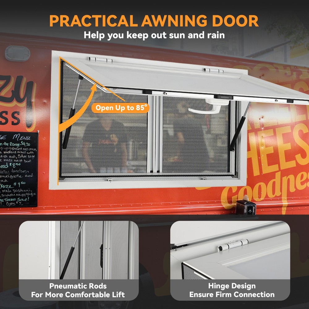 36"/48" Concession Window Aluminum Alloy Serving Food Trucks W/ Sliding Screen