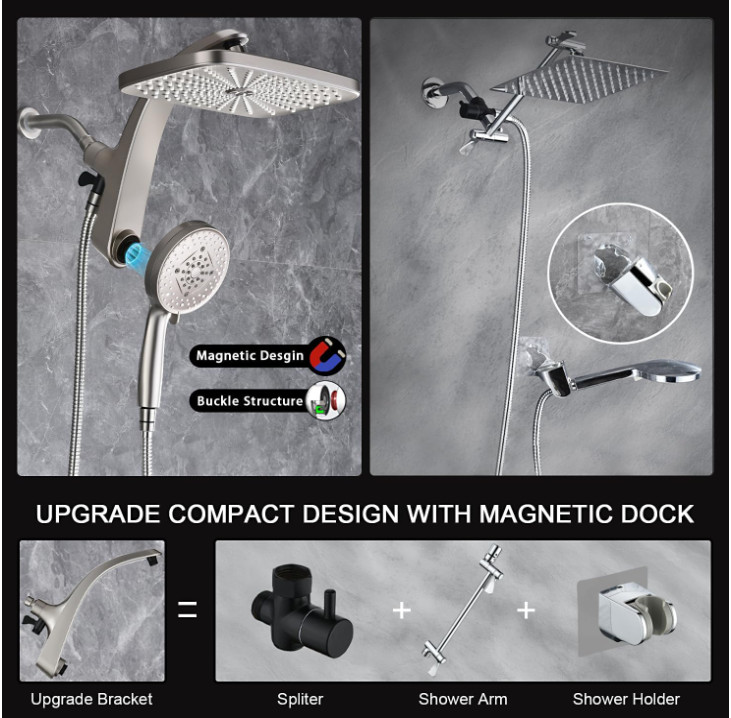 High-Pressure Rain Shower Head – Handheld & Fixed Combo with Magnetic Docking