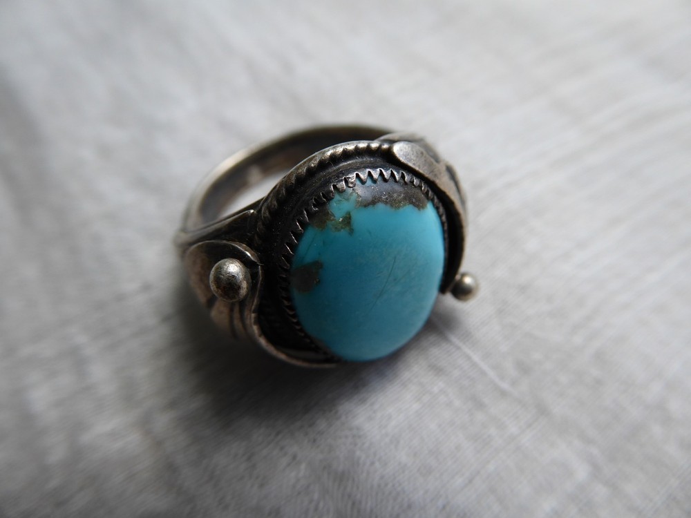 LARGE Navajo Silver & Turquoise Ring size 10 1/4 Signed-Vintage
