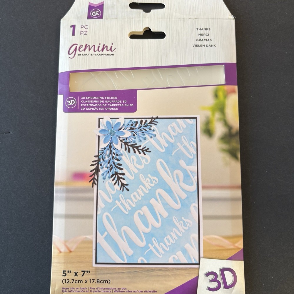 Gemini Thanks 5x7in 3D Slanted Script Embossing Folder GEM-EF-3D-THAN