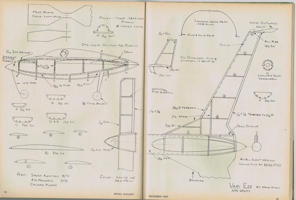 MODEL BUILDER Magazine December 1978, Vari Eze: peanut Scale Plans