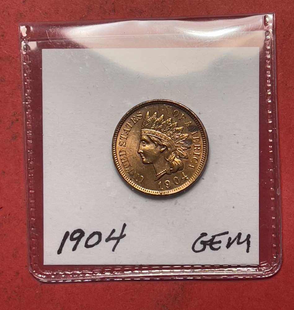 1904 Indian Head Cent, Red, Gem Uncirculated.