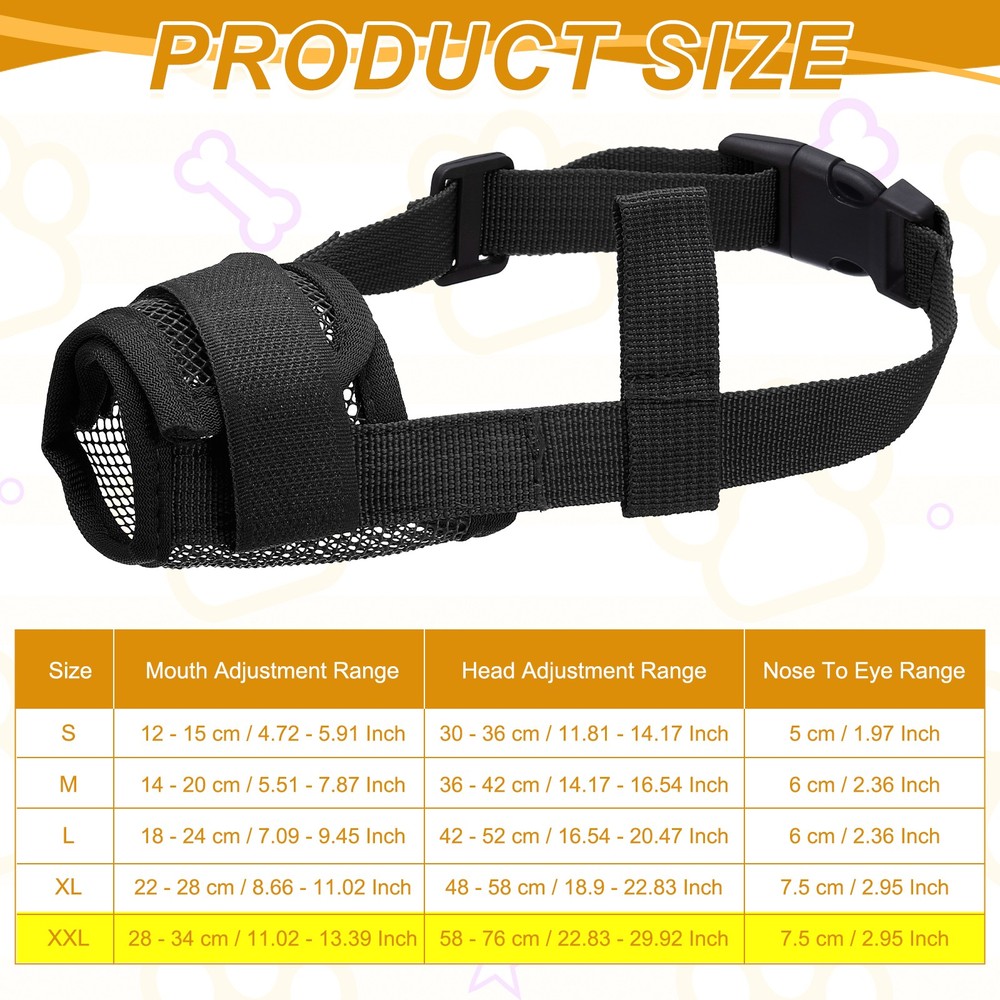 Dog Muzzle Soft Mesh Muzzle Mouth Guard Cover Black XXL