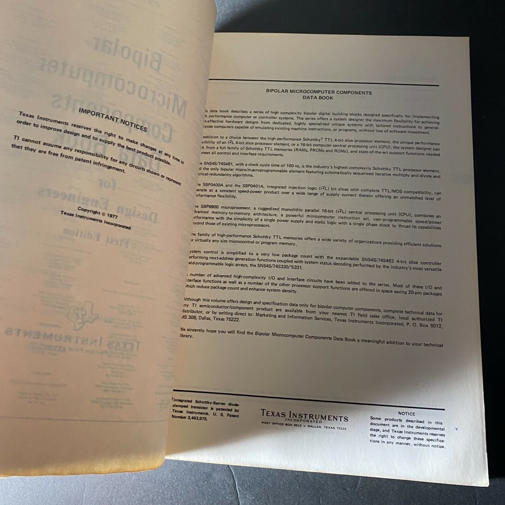 Texas Instruments, The Bipolar Microcomputer Components Data Book, Vintage 1977