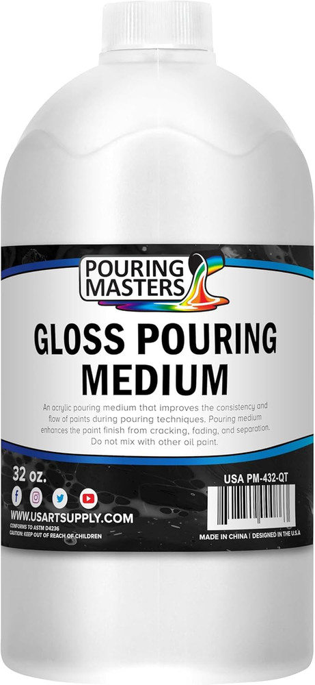 Professional Gloss Pouring Medium 32Oz (Quart) - Improves Paint Flow & Cell Effe