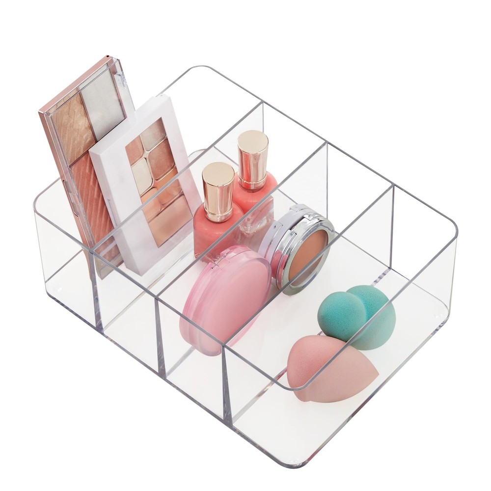 STORi 4-Compartment Clear Plastic Organizer, Rectangular Divided Makeup and V...