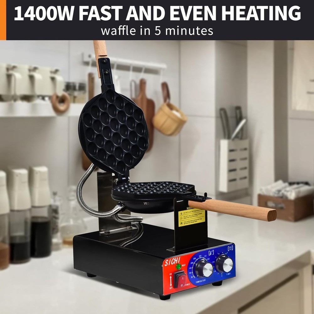 HTTSICHI Bubble Waffle Maker-Commercial Egg Waffle Maker w/Non-stick,Temperature