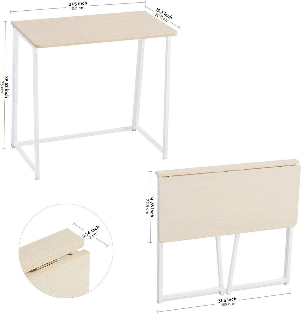 Folding Desk Small Foldable Desk 31.5" Small Spaces Space Saving Computer Table
