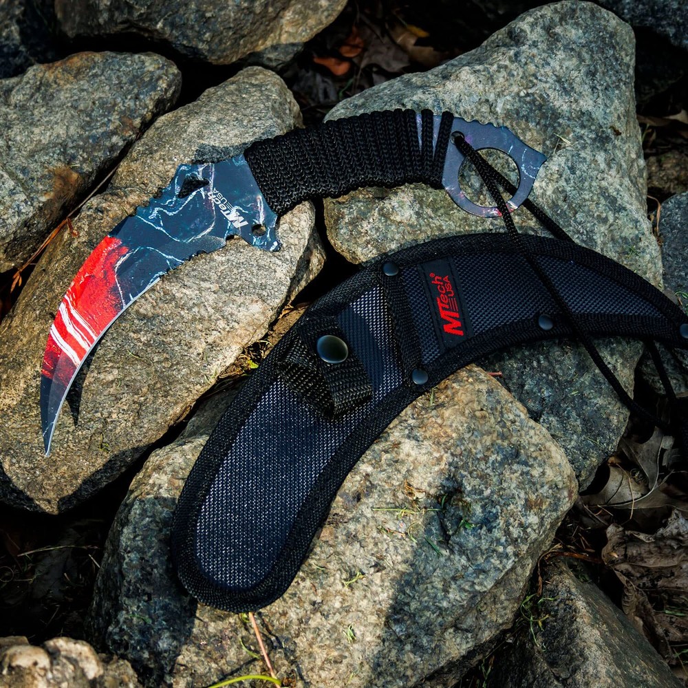 New Mtech Karambit Fixed Blade Red Fixed Blade Knife MT-20-76GLX