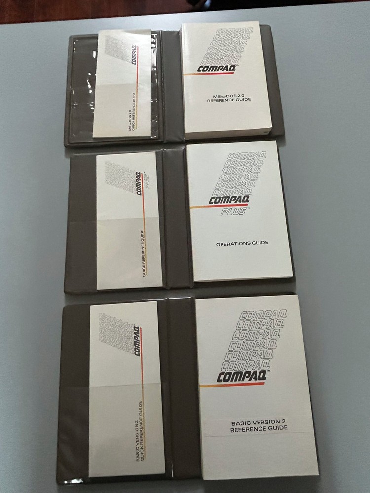 Vintage COMPAQ PLUS manuals – Reference Guides for DOS 2.0, BASIC, OPS – UNUSED