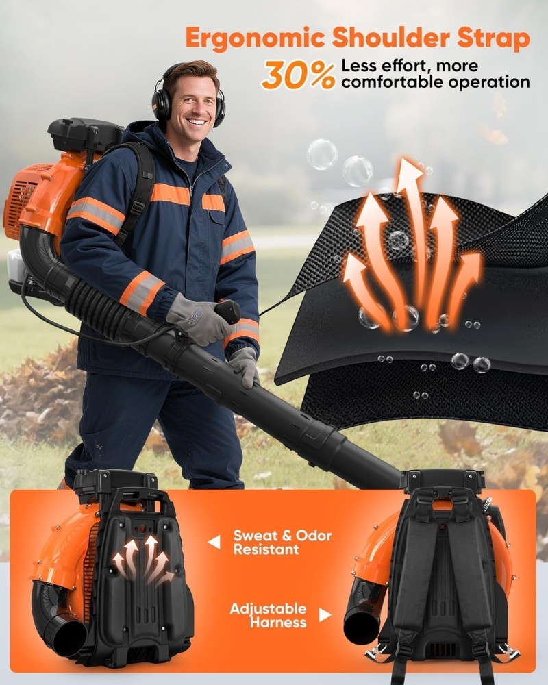 Leaf Blower 75.6cc 2 Stroke Backpack Gas Powered Leaf Blower 847CFM 236 MPH US