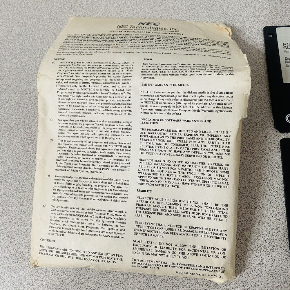 NEC PS Printer Support Kit Macintosh 3.5” Floppy Disk Set Version 1.4 Vtg 90s