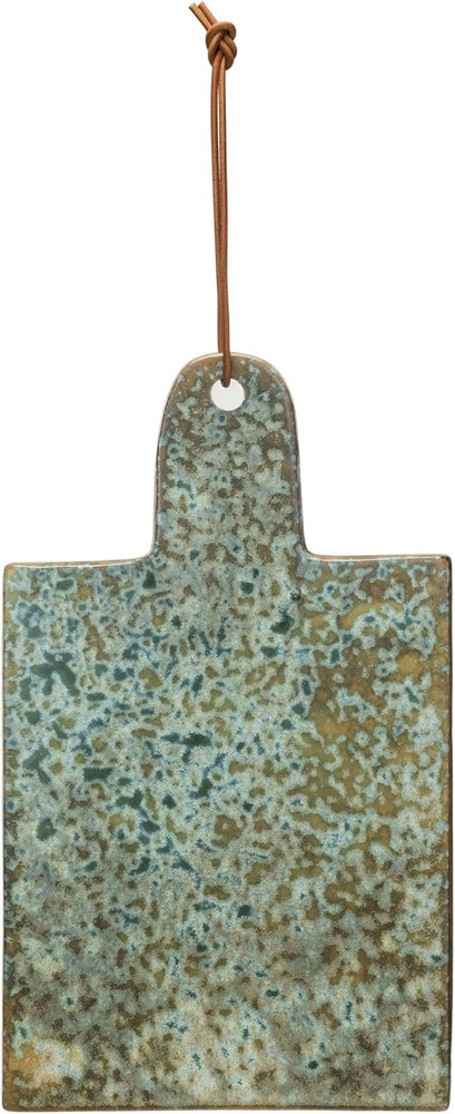 Matte Stoneware Cheese Board with Leather Tie, Green