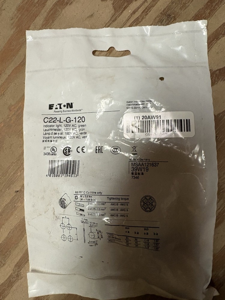 Eaton C22-L-G-120 Indicator Light