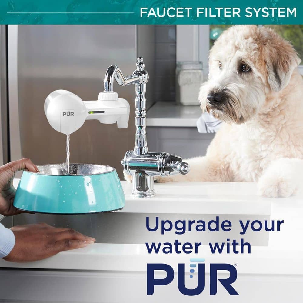 PUR Plus Horizontal Faucet Mount Water Filtration System in Matte White
