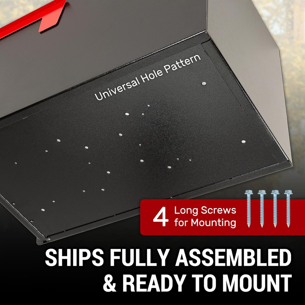 Secure All-Metal Locking Mailbox with 2 Keys - Modern Black Design