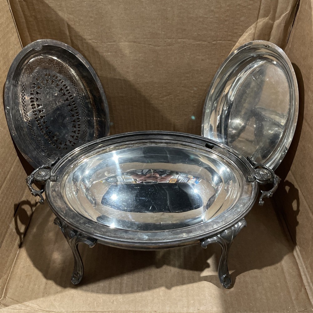 Large James Dixon & Son Sheffield Silver Plate Roll Top Server 2 Inserts