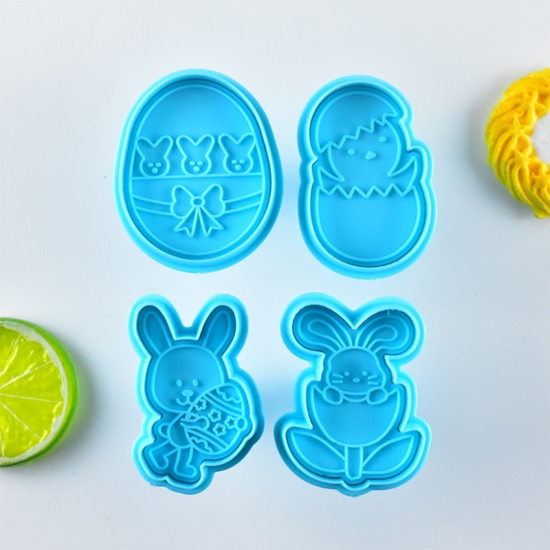 8Pcs Easter Egg Bunny Plunger Cookie Cutter Cookie Stamp For Cake Decorating