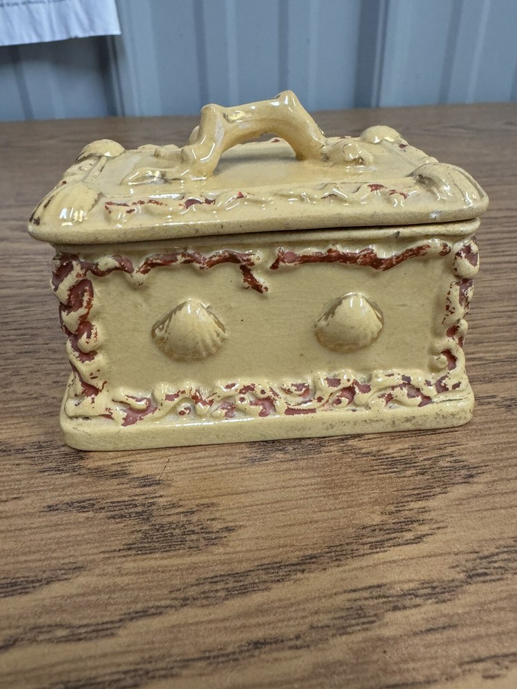ANTIQUE YELLOW WARE MATCH SAFE W/ STRIKER STAMPED ON BOTTOM