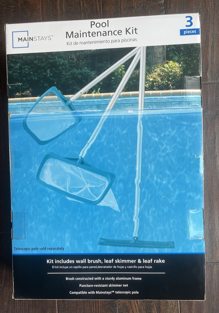 Mainstays Pool Maintenance Kit 2 Piece Wall Pool Brush Leaf Rake