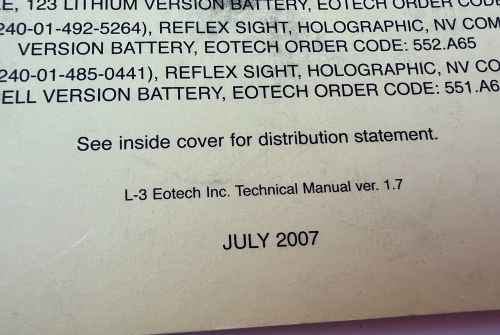 2007 Eotech L3 Communications scope operators manual & SU-23 Quick Ref Guide