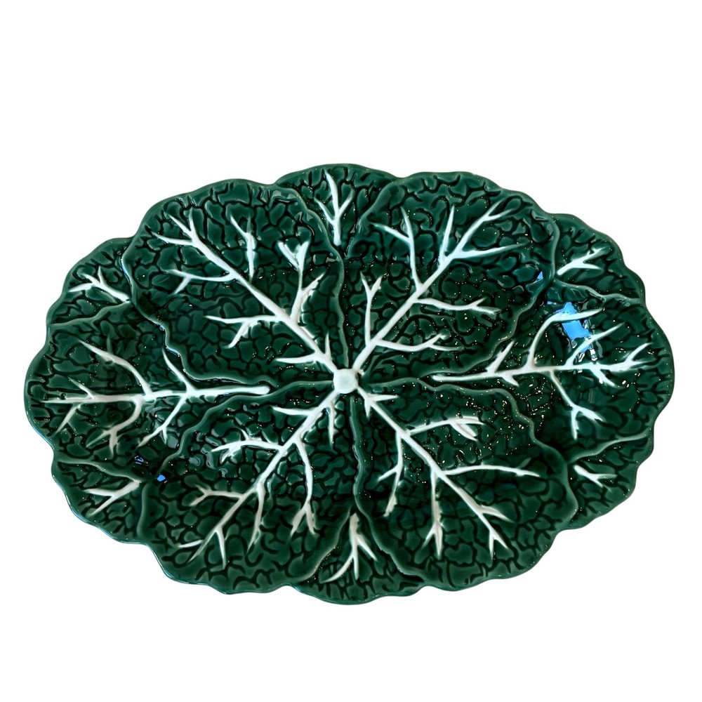 Maxcera Green Cabbage Leaf Oval Serving Platter 14.75” Ceramic NEW