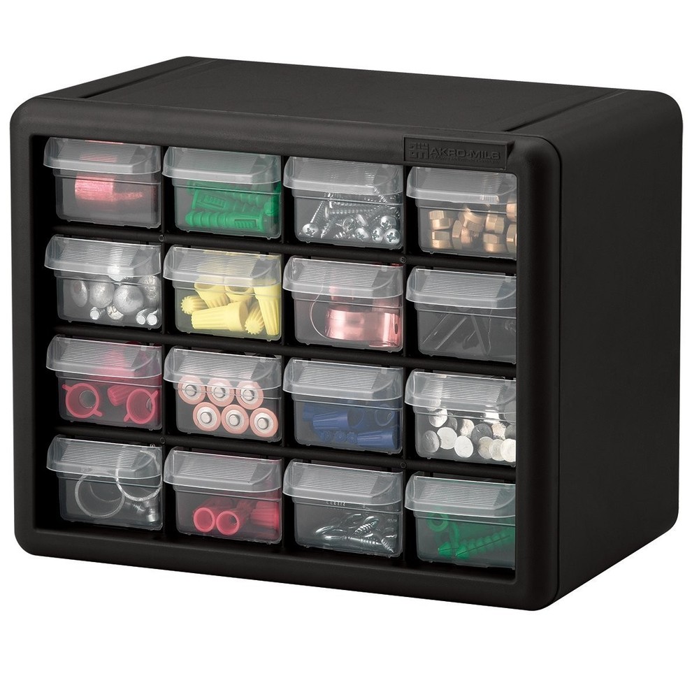 Akro-Mils 16-Drawer Plastic Storage Cabinet Organizer Wall Mount Stackable