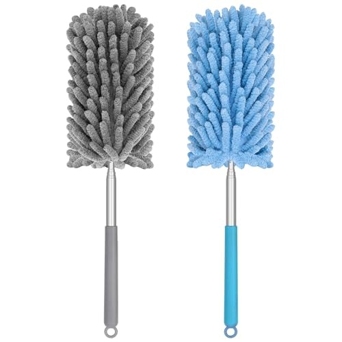 Mini Duster for Cleaning, 360° Bendable Hand Dusters with 2 Pack Blue Grey