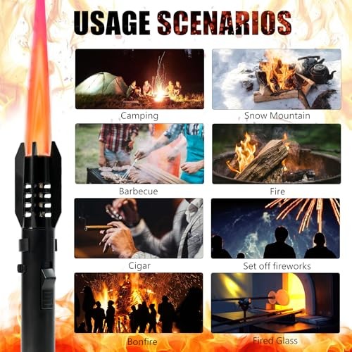 Camping Lighter, Torch Lighter, Straight Flame Bright Fire Refillable Black