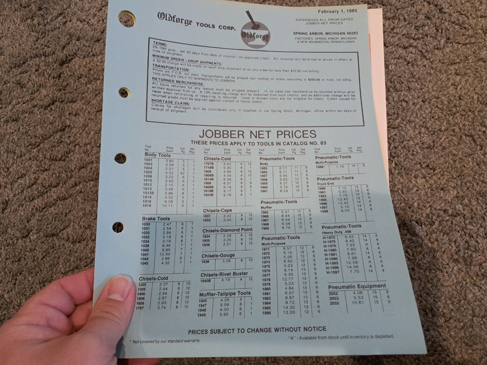 Oldforge Tools 1985 Catalog Pneumatic Tools Pullers Chisels