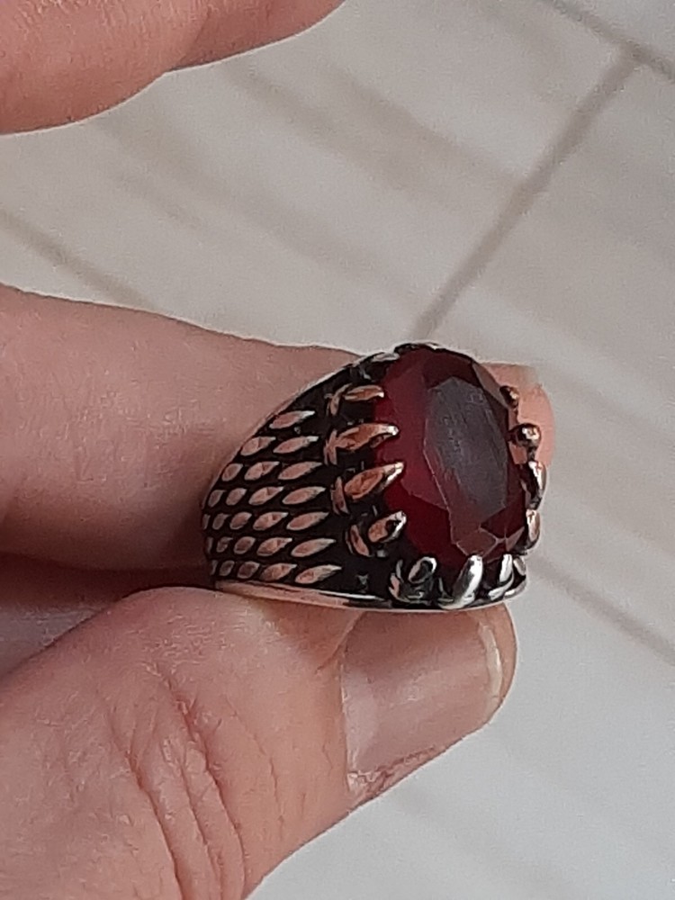 Men 925 Silver Ring Solitaire Ruby Spinel Ring Man Sterling $