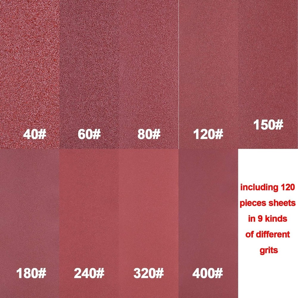 Durable Hook and Loop Triangular Sandpaper Set - 120 Sheets with Various Grits