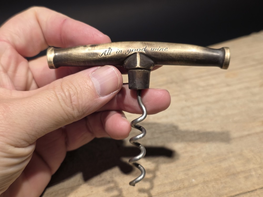 Vintage Style Brass & Iron Corkscrew Engraved