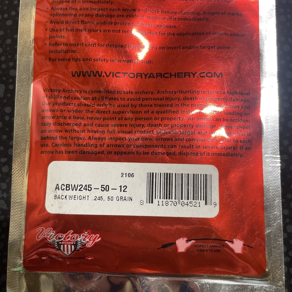 Victory Archery Backweight .245 50 Grain
