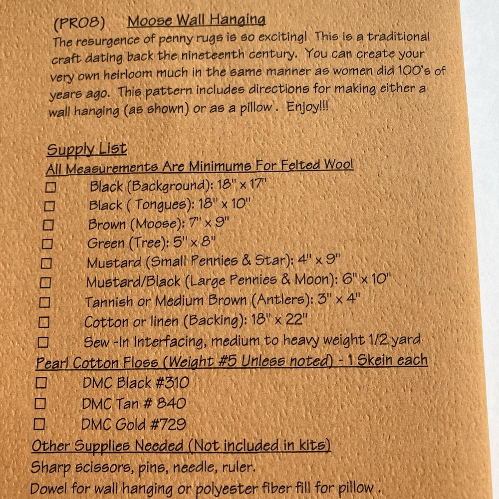 Raven's Thyme Moose Wall Hanging Pattern 16”x20” UNCUT