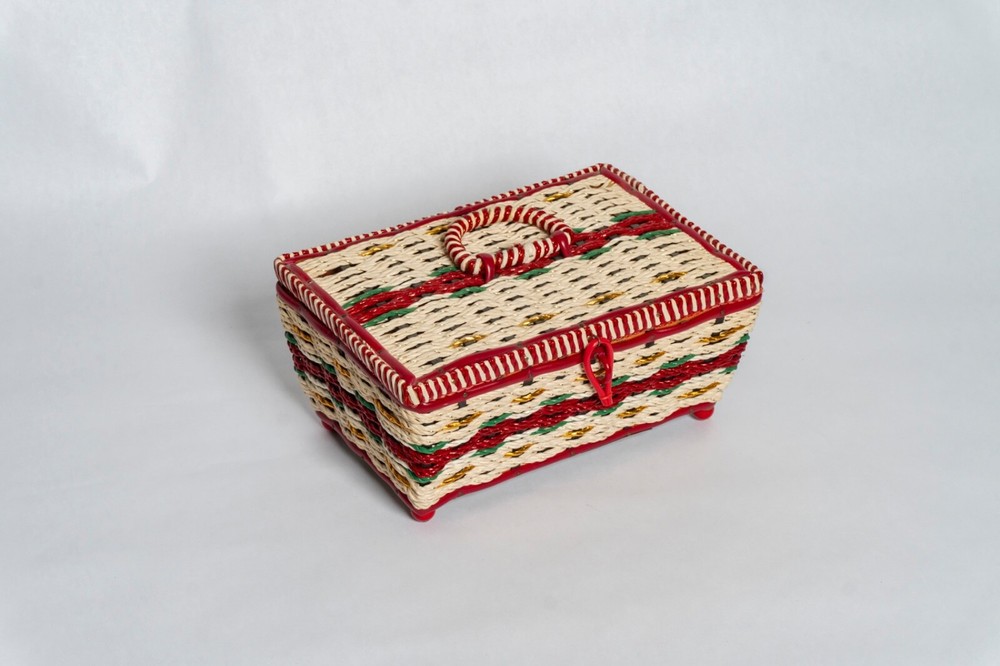 Vintage Wicker Sewing Basket with Handle
