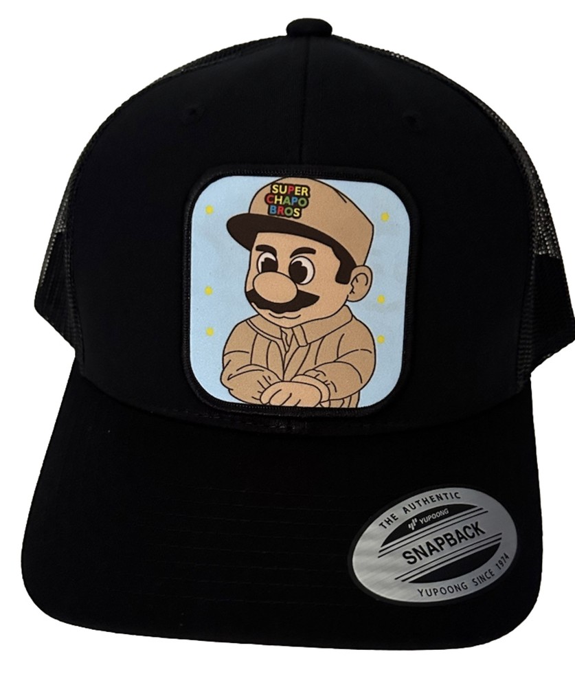 SUPER CHAPO BROS HAT BLACK MESH SNAP BACK VISERA DOBLADA ADJUSTABLE NEW