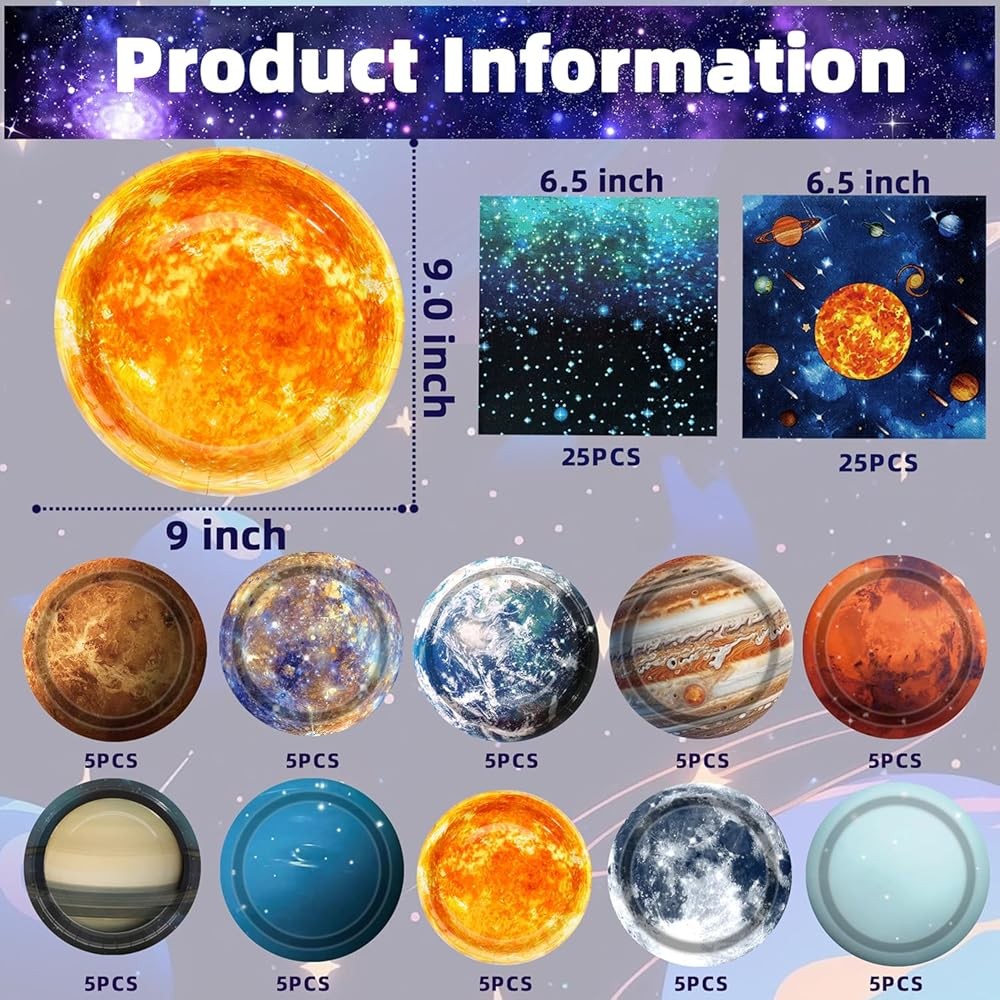 Space Theme Party Decorats Galaxy Planet Outer Space Disposable Plates