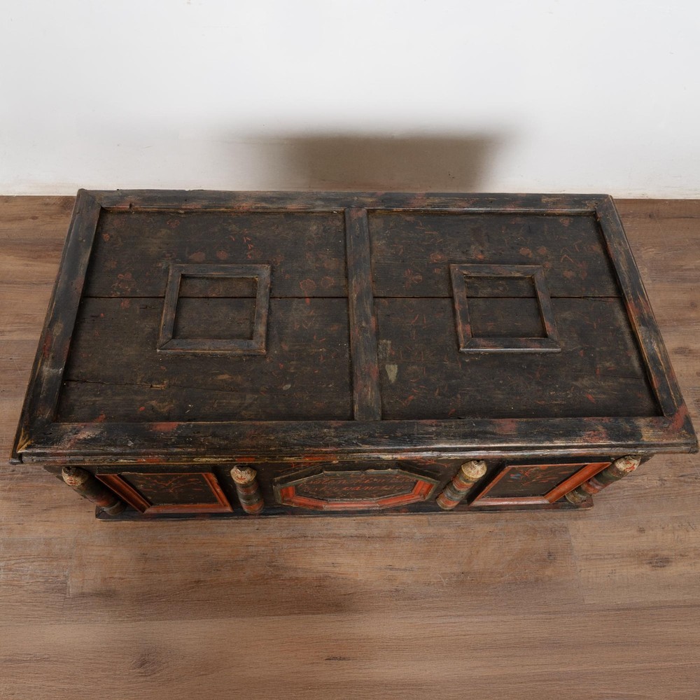 Original Painted Hungarian Flat-Top Trunk, Dated 1890