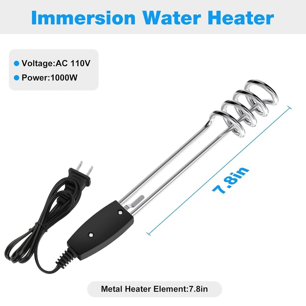 1000W-110V Immersion Water Heater,Water Heater Electric,10in Portable Electri...