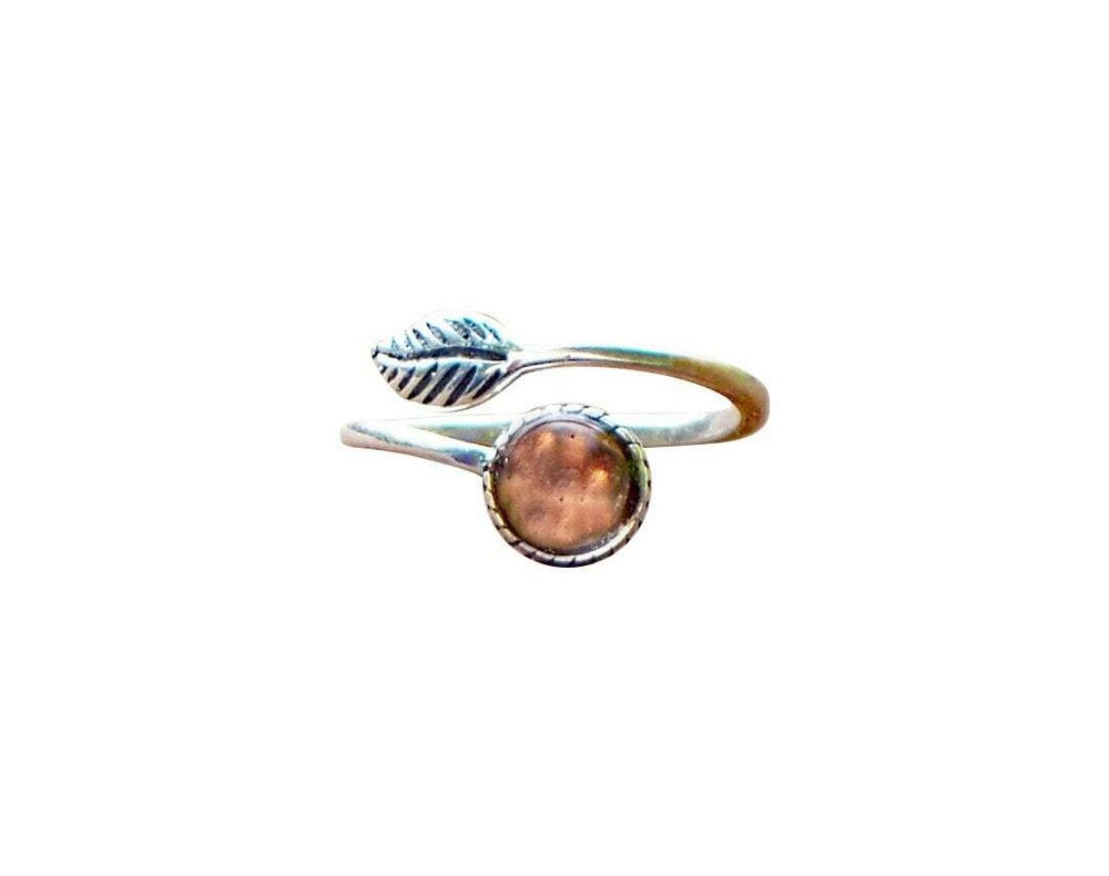 Recycled Antique Pink Depression Glass Sterling Silver Botanical Leaf Ring