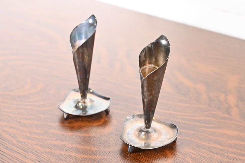 Hans Jensen Danish Modern Calla Lily Silverplate Candlesticks, Pair