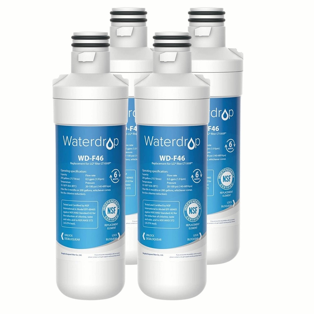 Waterdrop Refrigerator Water Filter, Replacement for LG® LT1000P®, Pack of 4
