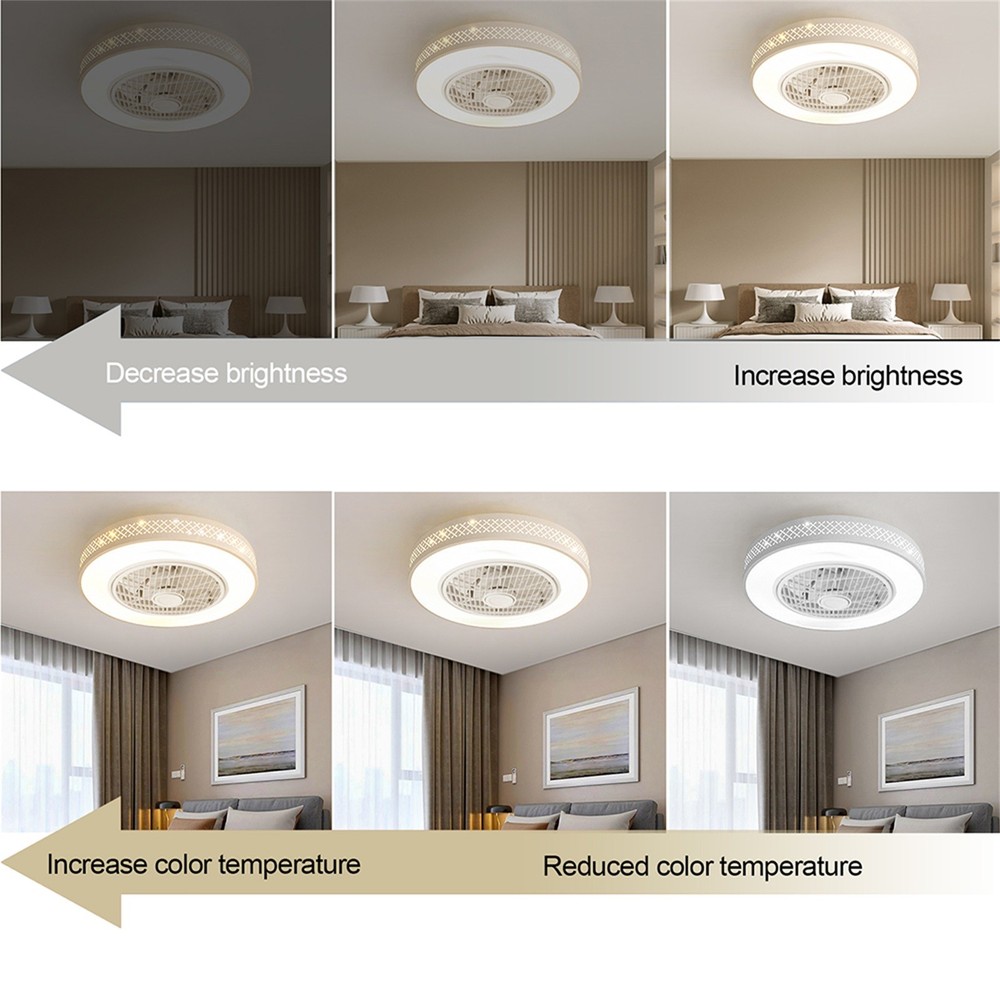 Modern Stepless Dimming Ceiling Light Fan Round Fan Lamp & Remote Controller NEW