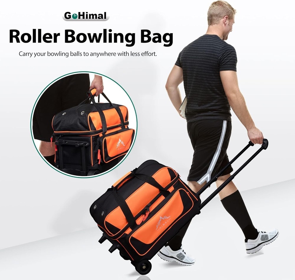 Double Roller 2 Ball Bowling Bag with Shoe Compartment and Retractable Handle