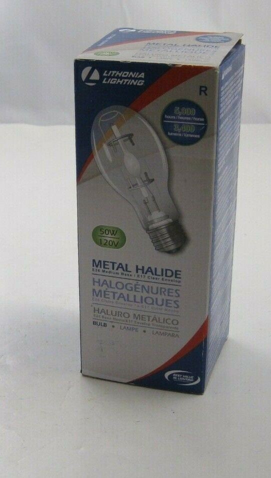 2- NEW Lithonia MH50 50W 50 watt Metal Halide ED17 E26 Medium 120V Light Bulb