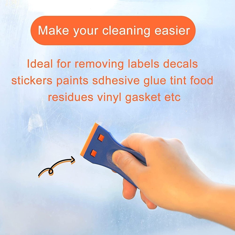 4 Pcs Plastic Razor Blade Scraper with 100 Pc Plastic Blades, Remove Label Decal