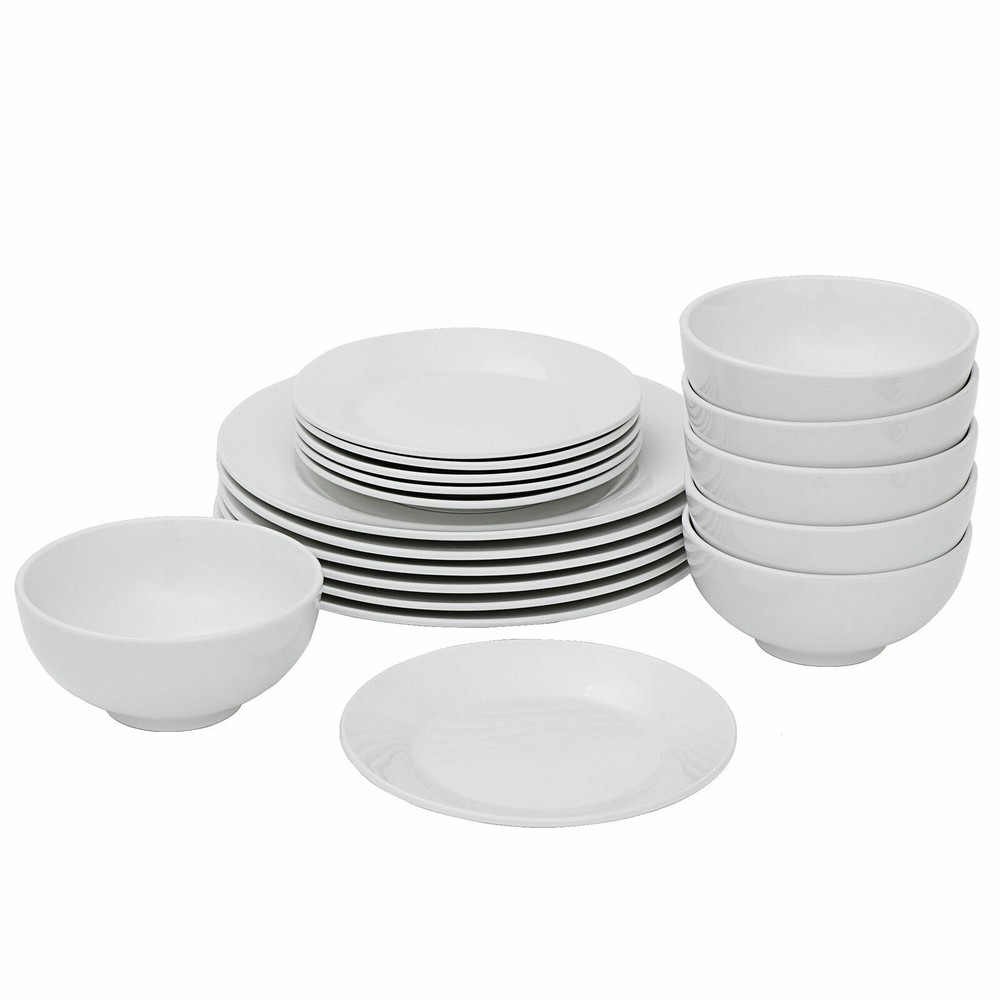 18-Piece Dinnerware Set Round Dinner Plate Dish Service White Dinner Service Set