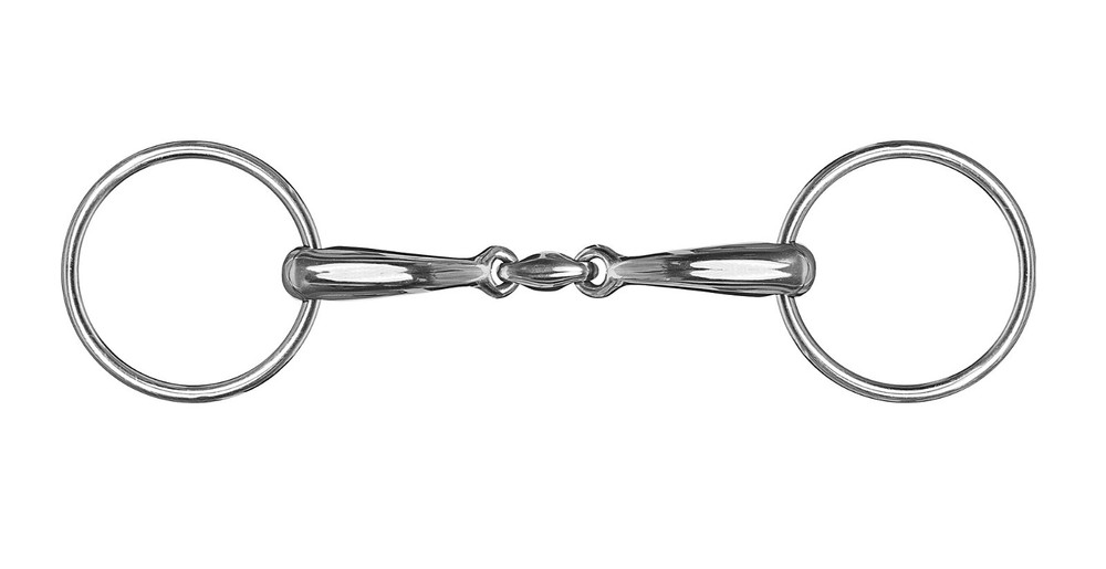 DOUBLE JOINT ANATOMICAL CURVED MOUTH SNAFFLE BIT DOUBLE JOINED RING THREAD